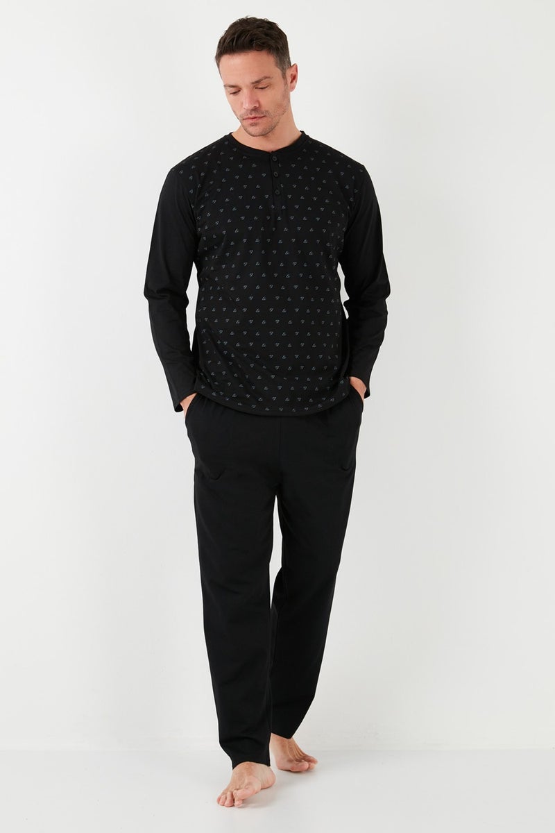 Buratti Cotton Regular Fit Long Sleeve Men's Pajama Set with Elastic Waist 6572008  - Image 2