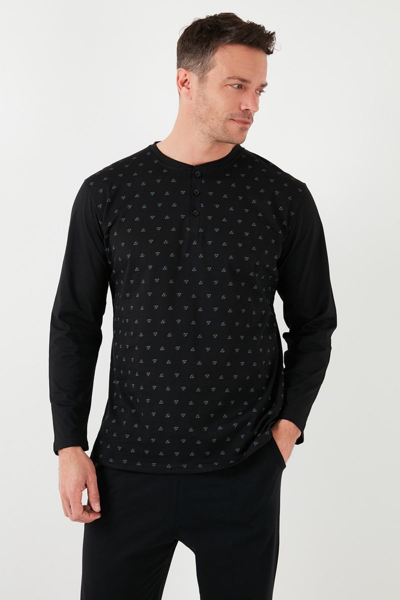 Buratti Cotton Regular Fit Long Sleeve Men's Pajama Set with Elastic Waist 6572008  - Image 3