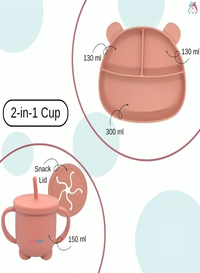Babylief Baby Feeding Set, Silicone Plate with Suction Base and 2-in-1 (Sippy Cup & Snack Cup) Combo (Pink) - Image 4