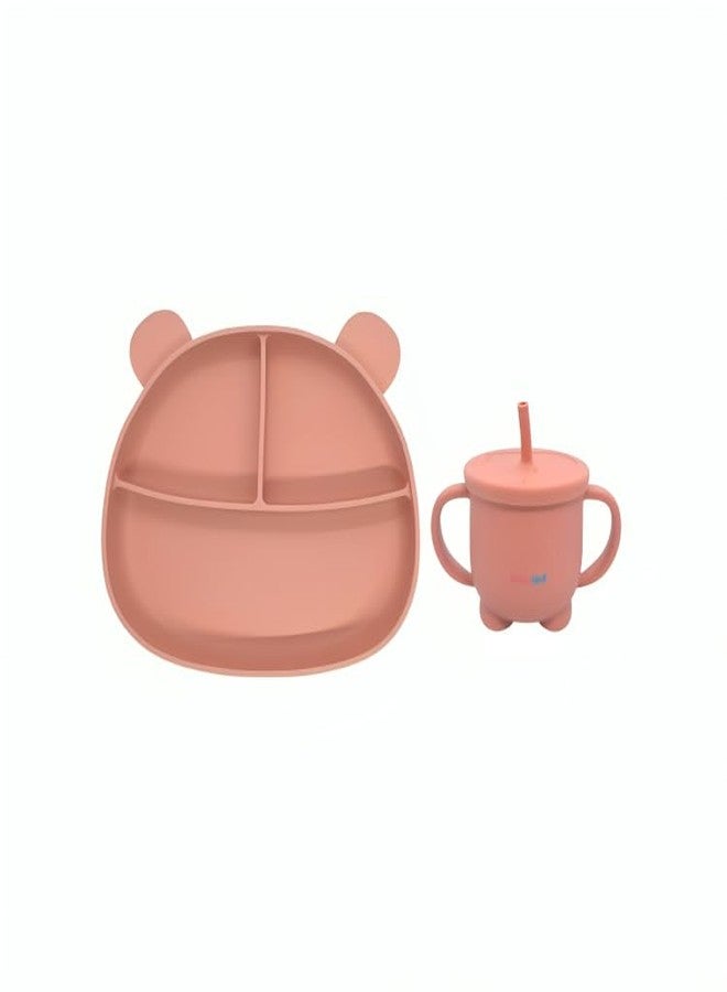Babylief Baby Feeding Set, Silicone Plate with Suction Base and 2-in-1 (Sippy Cup & Snack Cup) Combo (Pink) - Image 1