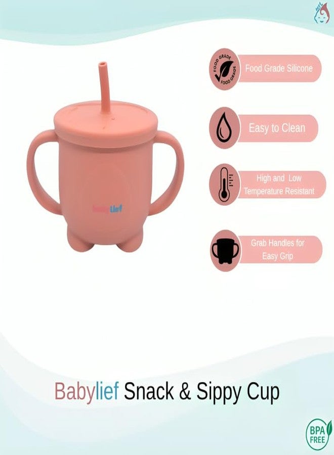 Babylief Baby Feeding Set, Silicone Plate with Suction Base and 2-in-1 (Sippy Cup & Snack Cup) Combo (Pink) - Image 3