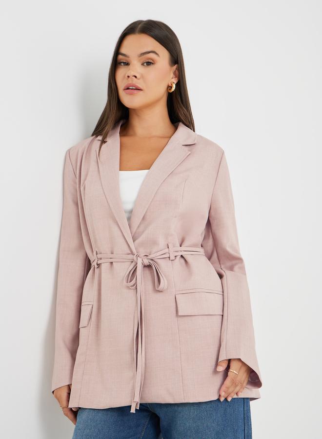 Styli Styli Regular Fit Linen Look Belted Blazer  - Image 1