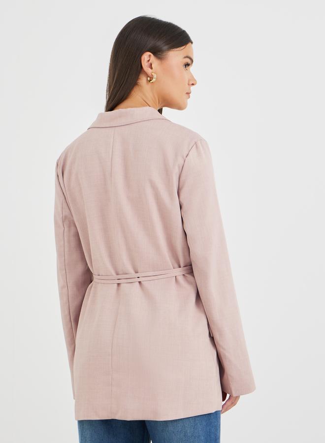 Styli Styli Regular Fit Linen Look Belted Blazer  - Image 4