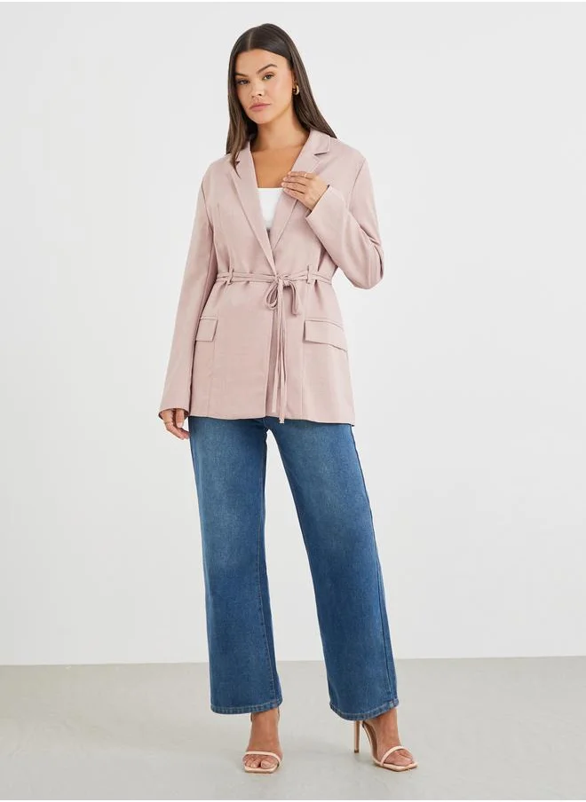 Styli Styli Regular Fit Linen Look Belted Blazer