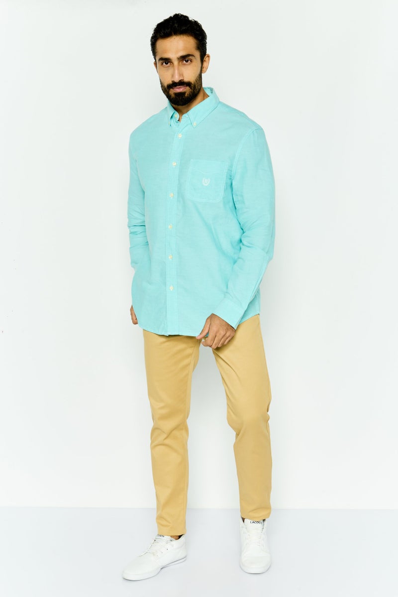Chaps Men Custom Fit Embroidered Long Sleeve Casual Shirt, Turquoise - Image 2