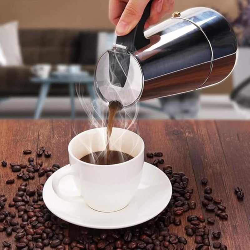 Espresso Maker Stainless Steel Stovetop Moka Pot 2-Cup Portable Coffee Brewer Fast Heat Induction Compatible Italian Style Home Office Kitchen