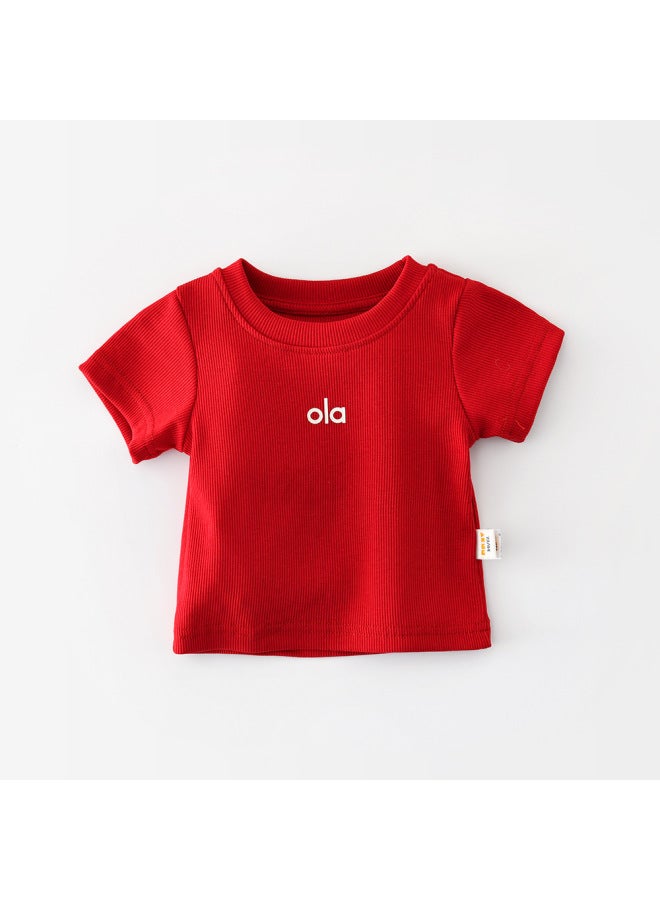 Baby Summer Short Sleeve Children's New Knitted Stretch Slim Fit T-shirt Girl Fashion Outerwear Top 62362