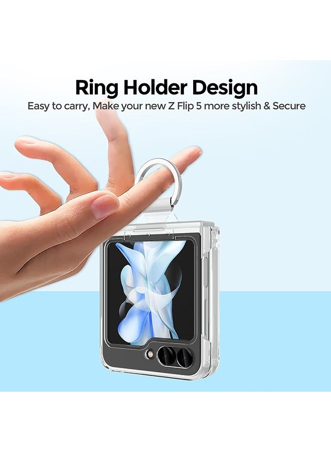 O Ozone Clear Case for Samsung Galaxy Z Flip 5 Cover with Ring Holder Hard Transparent Hard PC Cover, Shock-proof Protective Bumper Phone Cover  - Image 4