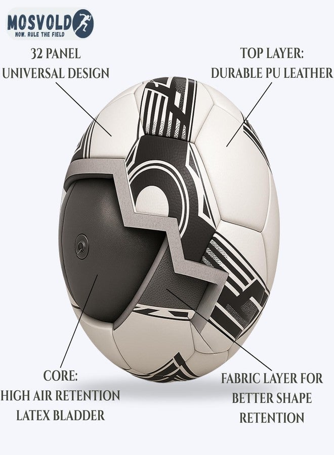 MOSVOLD Football Size 5 with Pump | PU Glossy Hand Stitched Soccer Ball for School College Training Matches | Durable Grip Water Resistant | High Air Retention Bladder for Students Teams - Image 3