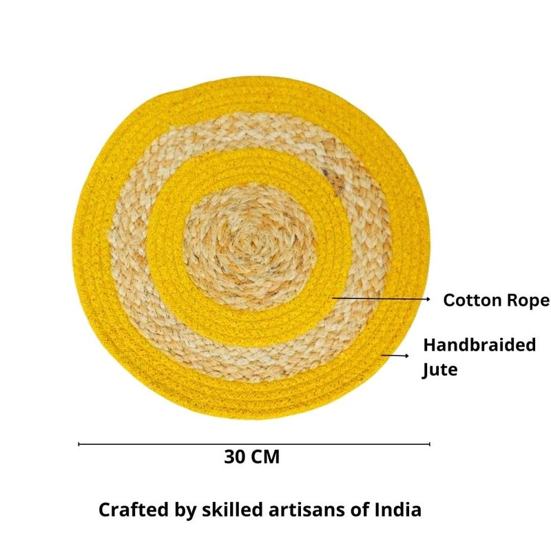 JASMEY HOMES Set of 2 Dining Table Mat 30cm Round Mat Yellow Double Ring Used as Centre Table dcor placematHouse Warming Gifts for New Home - Image 4