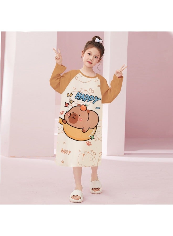 Children's Pure Cotton Nightgown Spring & Fall New Cute Princess Style Round Neck Pajamas Girls Korean Style Loose Long-sleeved Home Clothes