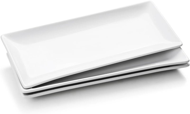 WishDeco Ceramic Serving Platters Set of 3, White Rectangular Plates L35 cm x W15 cm, Large Serving Trays 14 Inch, Porcelain Serving Dishes, Party Platters for Dessert, Buffet, Snack, Steak, Fruit - Image 1
