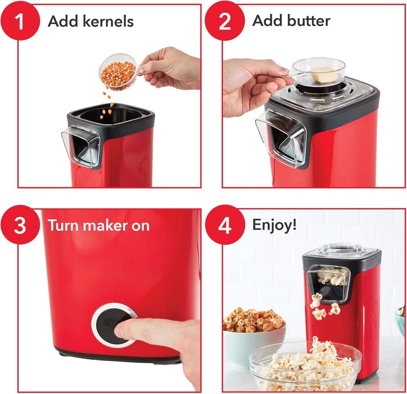 Dash Turbo Pop Popcorn Maker - Theater-Style Popcorn Machine - Comes with Measuring Cup & Butter-Melting Tray - Convenient, Space-Saving Design - 8 Cups, Red - Image 5