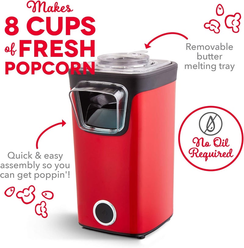 Dash Turbo Pop Popcorn Maker - Theater-Style Popcorn Machine - Comes with Measuring Cup & Butter-Melting Tray - Convenient, Space-Saving Design - 8 Cups, Red - Image 4
