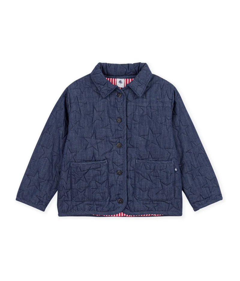 Petit Bateau Children's Jacket In Plain Denim With A Stars Motif