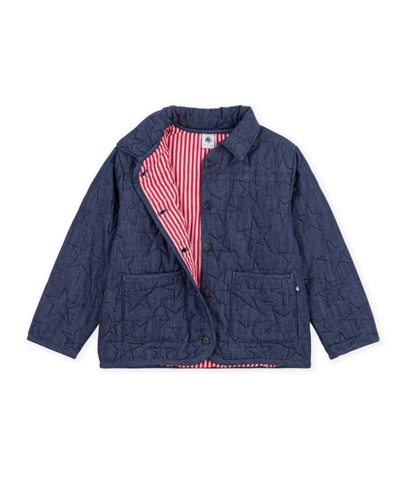 Petit Bateau Children's Jacket In Plain Denim With A Stars Motif