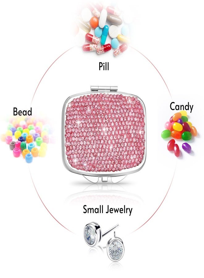 Soleebee Bling Crystal Pill Box, Portable 2 Compartments Daily Pill Organizer, Small Travel Pill Case for Purse or Pocket, Medicine Vitamin Pill Container Organizer (Pink) - Image 4