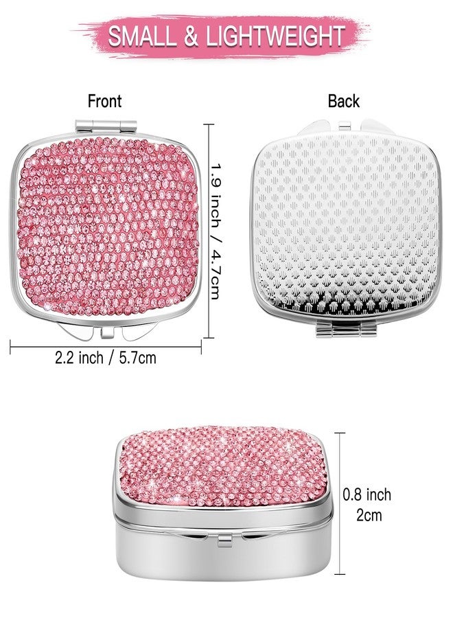 Soleebee Bling Crystal Pill Box, Portable 2 Compartments Daily Pill Organizer, Small Travel Pill Case for Purse or Pocket, Medicine Vitamin Pill Container Organizer (Pink) - Image 2
