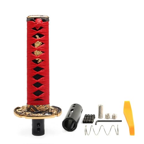 GSTP Automatic Katana Shift Knob Samurai Sword Weighted Gear Shifter Konb Universal for Cars with Lock Button 15cm Red - Image 1