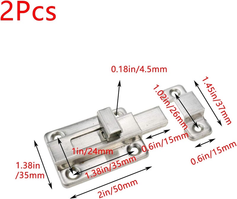 Geesatis 2 Pcs Sliding Lock Barrel Bolt Stainless Steel Sliding Latch Lock Barrel Bolt for Chests Cabinets Door Lock Bird Cage Lock Replacement, with Mounting Screws, Silver - Image 2