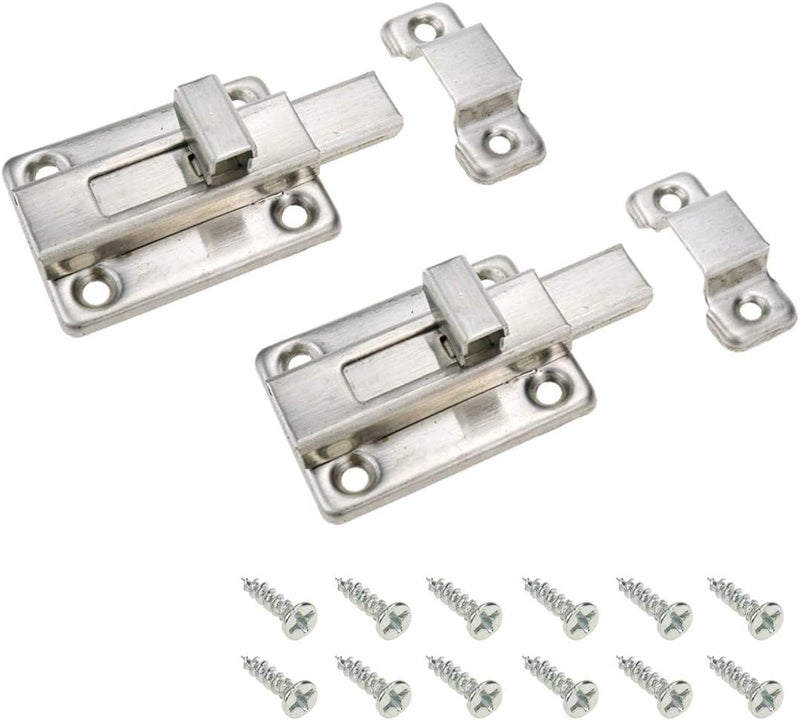 Geesatis 2 Pcs Sliding Lock Barrel Bolt Stainless Steel Sliding Latch Lock Barrel Bolt for Chests Cabinets Door Lock Bird Cage Lock Replacement, with Mounting Screws, Silver - Image 1