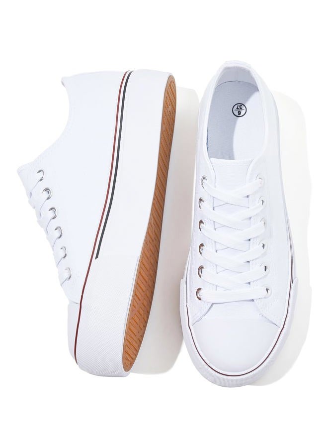 SERNIAL Womens White Platform Sneakers Low Top Platform Shoes Black Canvas Shoes for Women(White,US6) - Image 1