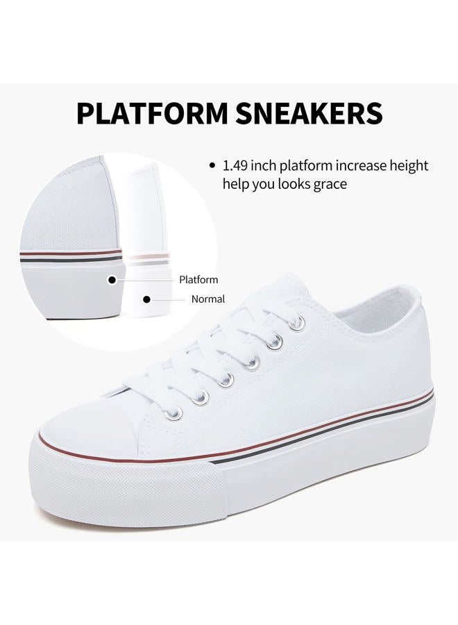 SERNIAL Womens White Platform Sneakers Low Top Platform Shoes Black Canvas Shoes for Women(White,US6) - Image 3