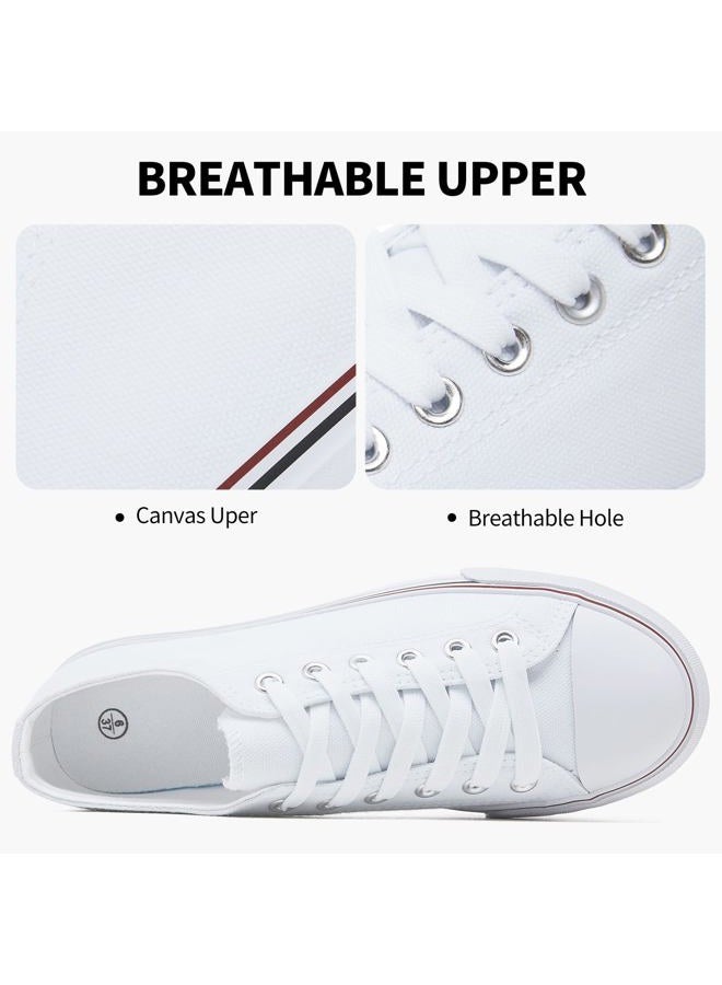 SERNIAL Womens White Platform Sneakers Low Top Platform Shoes Black Canvas Shoes for Women(White,US6) - Image 4
