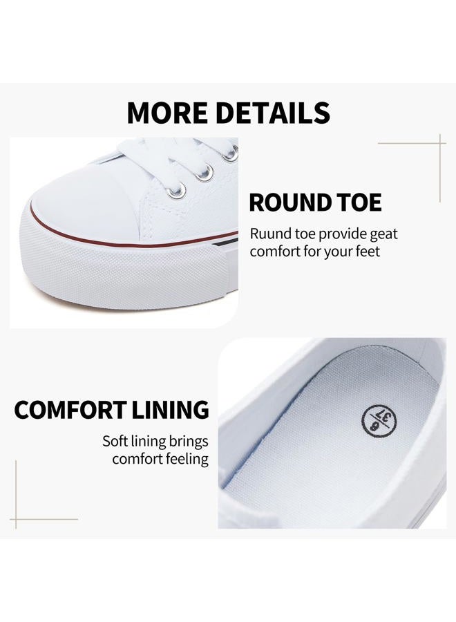 SERNIAL Womens White Platform Sneakers Low Top Platform Shoes Black Canvas Shoes for Women(White,US6) - Image 5