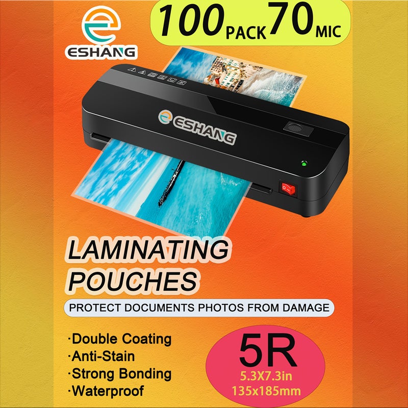 ESAHNG 100 Pack Laminating Sheets 70 Mic Clear 5.3 X 7.3 Inch Thermal Pouches Size 5R For Paper Photos Cards And Notecards - Image 1