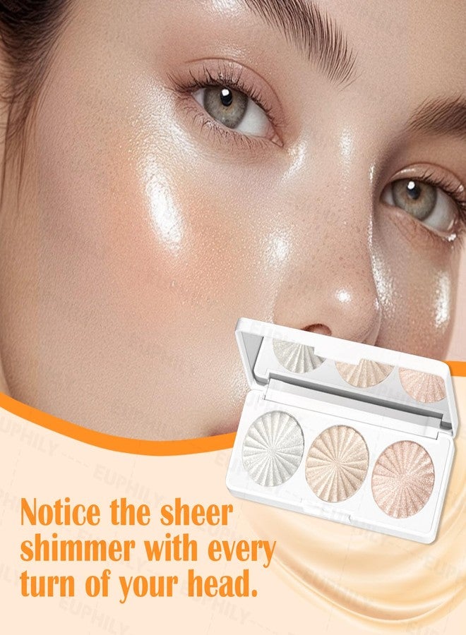 Euphily 3 Colors Highlighter Makeup Palette, Face Highlight Makeup Contour Powder, Waterproof Long Lasting Glitter Face Illuminator Highlighter for Women, 01 Lunar Glow Trio - Image 2