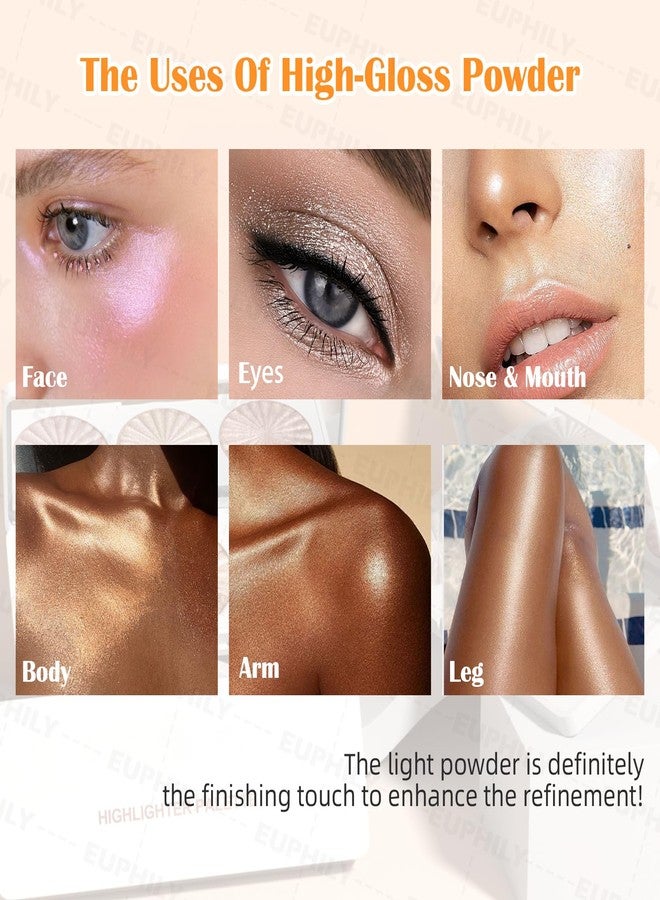 Euphily 3 Colors Highlighter Makeup Palette, Face Highlight Makeup Contour Powder, Waterproof Long Lasting Glitter Face Illuminator Highlighter for Women, 01 Lunar Glow Trio - Image 4