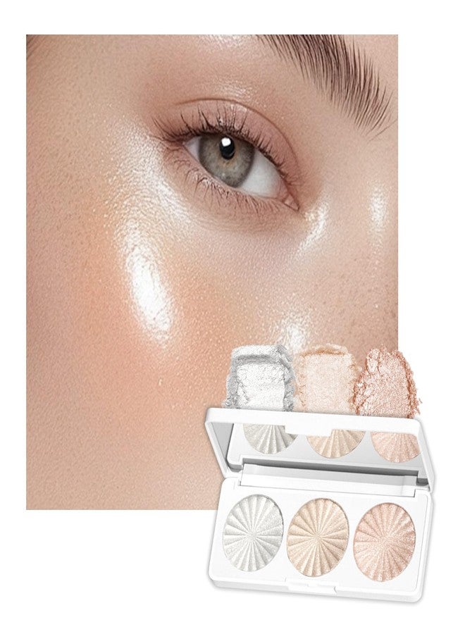 Euphily 3 Colors Highlighter Makeup Palette, Face Highlight Makeup Contour Powder, Waterproof Long Lasting Glitter Face Illuminator Highlighter for Women, 01 Lunar Glow Trio - Image 1