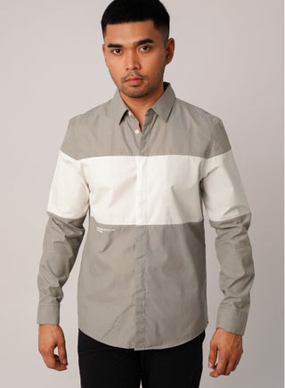 Men's Long Sleeve Double Tone Contrast Stripes Shirt in Agave Green