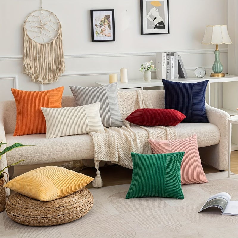 Yellow Corduroy Throw Pillow Case 30x50cm Car Seat Cushion Cover Solid Comfortable Home Fashion - Image 1
