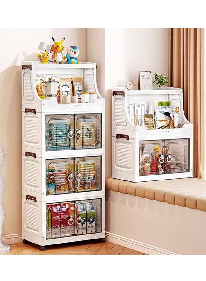 خزانة تخزين بلاستيكية بأربعة طبقات مزودة بأبواب وعجلات، منظم متعدد الأغراض للمطبخ والمنزل، 37 × 24 × 85.5 سم - أبيض - Image 4