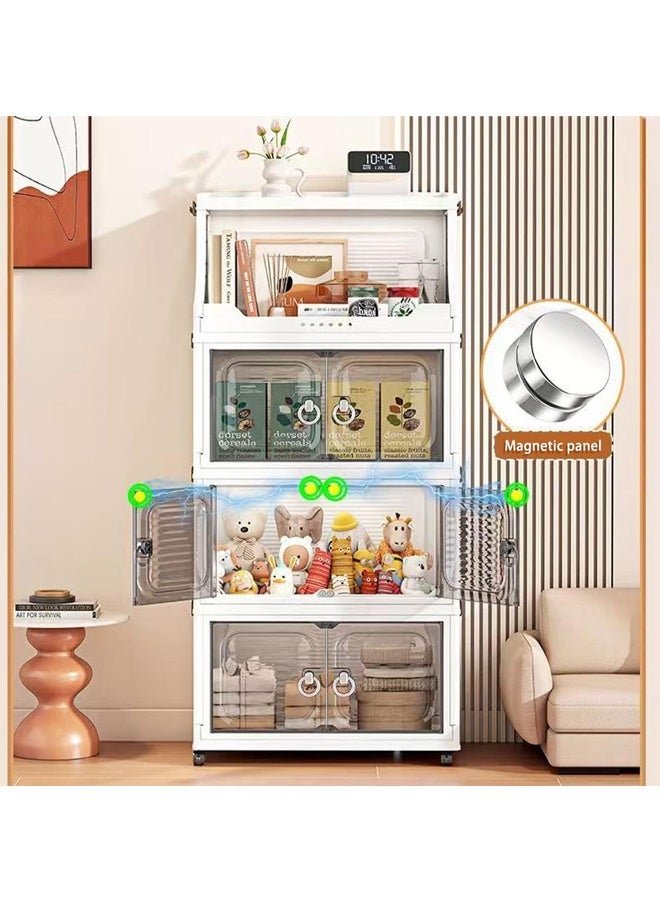 خزانة تخزين بلاستيكية بأربعة طبقات مزودة بأبواب وعجلات، منظم متعدد الأغراض للمطبخ والمنزل، 37 × 24 × 85.5 سم - أبيض - Image 5