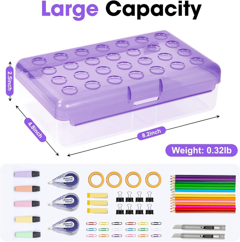 HUTUDD Plastic Pencil Box, Large Pencil Case, Clear Pencil Boxes with Snap-tight Lid, Hard Crayon Box Storage Marker Organizer Containers for Boys Girls Adults School Office Supplies (Clear Purple) - Image 2