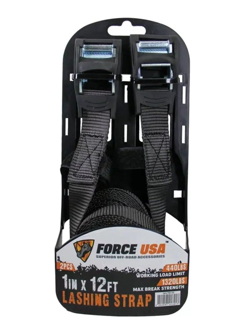 FORCE USA Lashing Tie Down Strap 1x12FT - Heavy Duty Cargo Securing Strap for Trailers, Trucks, Roof Racks & Outdoor Transport - Durable, Weather Resistant, Easy to Use Tie Down - Image 1