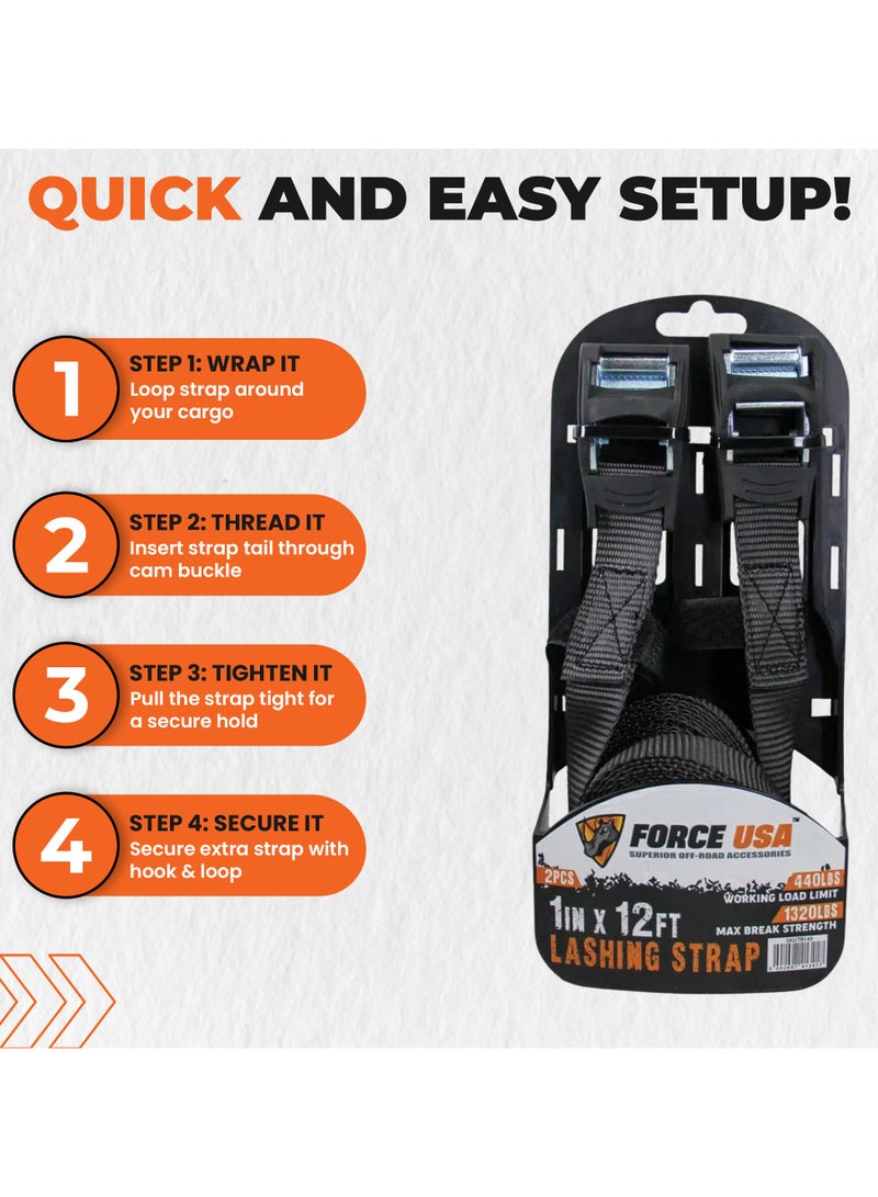 FORCE USA Lashing Tie Down Strap 1x12FT - Heavy Duty Cargo Securing Strap for Trailers, Trucks, Roof Racks & Outdoor Transport - Durable, Weather Resistant, Easy to Use Tie Down - Image 4