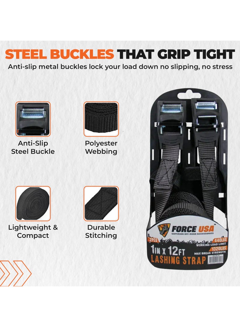 FORCE USA Lashing Tie Down Strap 1x12FT - Heavy Duty Cargo Securing Strap for Trailers, Trucks, Roof Racks & Outdoor Transport - Durable, Weather Resistant, Easy to Use Tie Down - Image 5