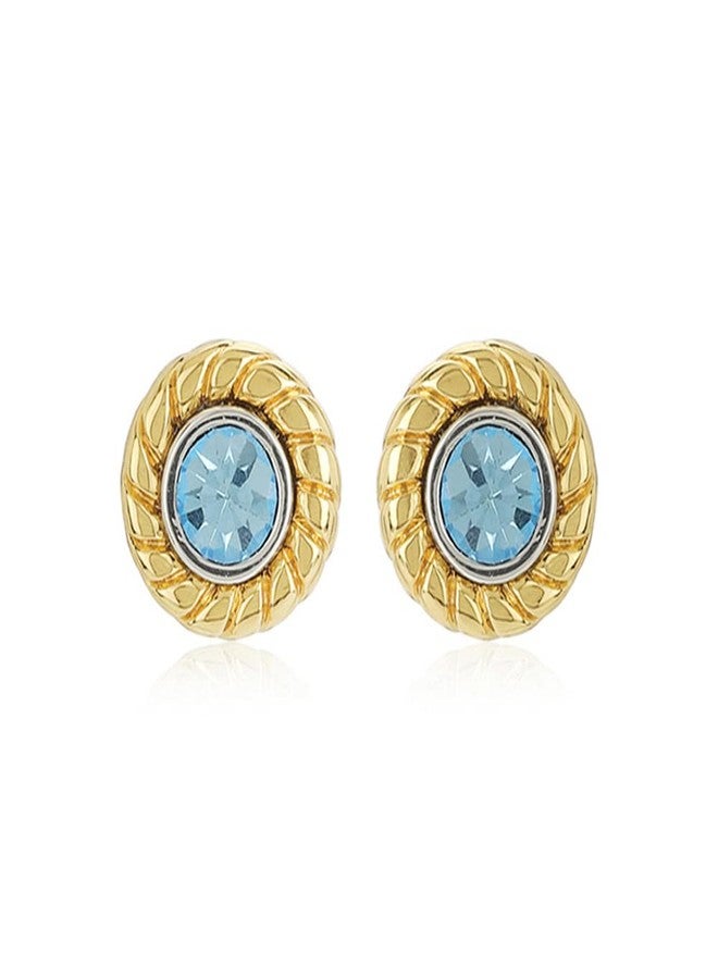Estele Women's 24Kt Gold Tone Plated Blue Stone Round Stud Earrings - Image 1