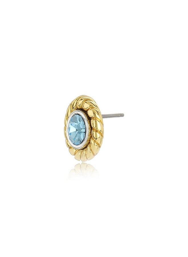 Estele Women's 24Kt Gold Tone Plated Blue Stone Round Stud Earrings - Image 3