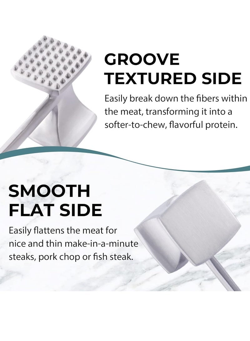 general Meat Tenderizer Hammer with Comfortable-Grip Handle, Dual-side Mallet for Kitchen, Heavy Duty Pounder For Tenderizing Steak, Beef and Fish,silver - Image 2