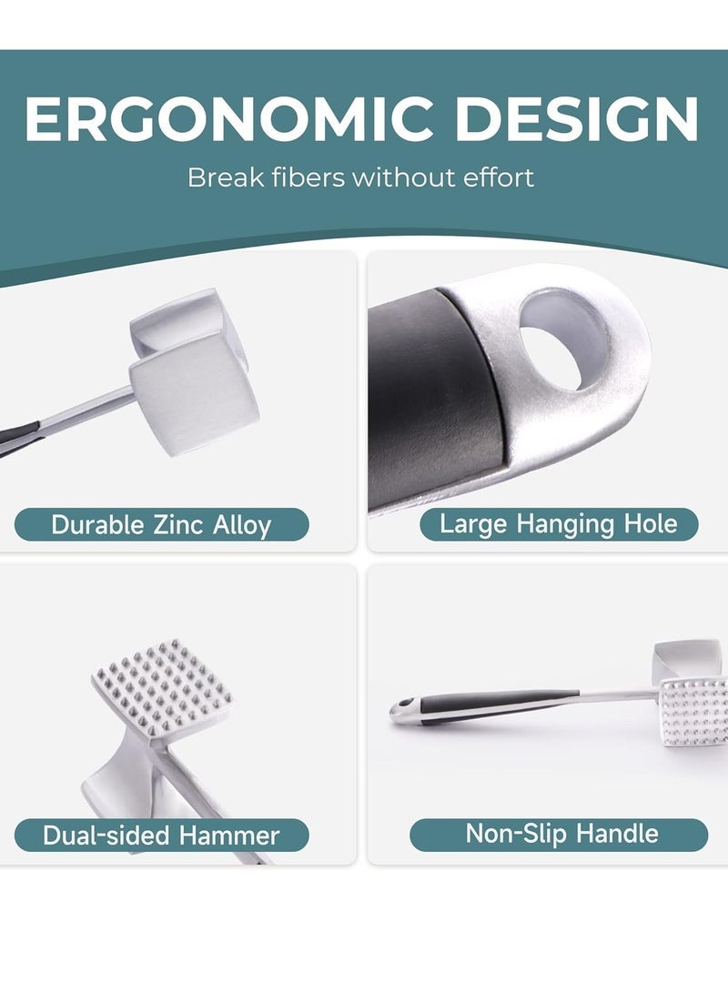 general Meat Tenderizer Hammer with Comfortable-Grip Handle, Dual-side Mallet for Kitchen, Heavy Duty Pounder For Tenderizing Steak, Beef and Fish,silver - Image 3