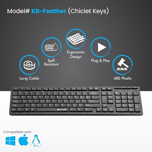ProDot Feather Chicklet Keyboard I Plug & Play I 1.5m USB Wire I 10M Keystrokes I 108 Keys I Rupees Key I Ergonomic, Spill Resistant Design | 1 Year Warranty | Works with Windows, iOS, Linux - Image 2