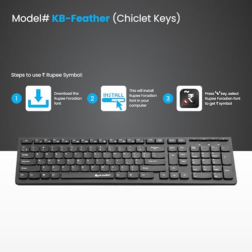 ProDot Feather Chicklet Keyboard I Plug & Play I 1.5m USB Wire I 10M Keystrokes I 108 Keys I Rupees Key I Ergonomic, Spill Resistant Design | 1 Year Warranty | Works with Windows, iOS, Linux - Image 5