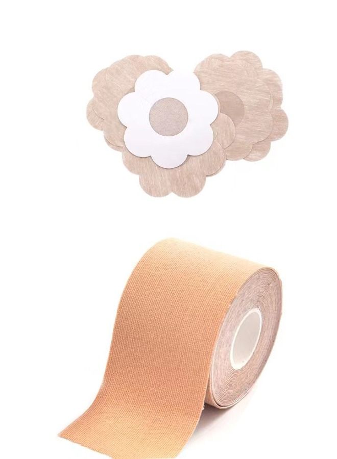 Traceless Elastic Sports Tape for Lift & Fashion,1 Pcs Breathable Tape and 10 Pcs Flower Backless Cover Set, Achieve Lift and Push up in All Clothing,Fabric,Dress Types - Image 1