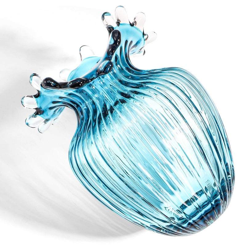 ZAVOOS Hand Blown Glass Vase, Modern Art Decorative Blue Vase for Flower Plants, Unique Bubble Waves Mouth Vase for Home Decor, Living Room Centerpieces, Table Bouquet, Wedding Decoration - Image 4