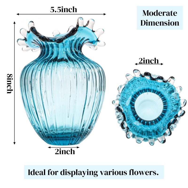 ZAVOOS Hand Blown Glass Vase, Modern Art Decorative Blue Vase for Flower Plants, Unique Bubble Waves Mouth Vase for Home Decor, Living Room Centerpieces, Table Bouquet, Wedding Decoration - Image 2